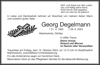 Traueranzeige von Georg Degelmann von Frankenpost