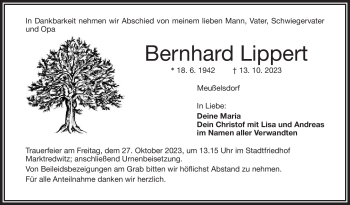Traueranzeige von Bernhard Lippert von Frankenpost