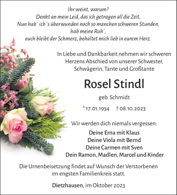 Traueranzeige von Rosel Stindl von Südthüringer Presse
