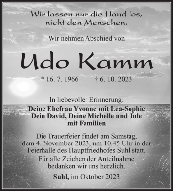 Traueranzeige von Udo Kamm von Südthüringer Presse