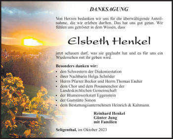Traueranzeige von Elsbeth Henkel von Südthüringer Presse
