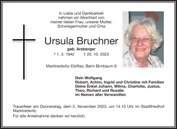 Traueranzeige von Ursula Bruchner von Frankenpost