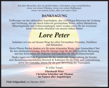 Traueranzeige von Lore Peter von Südthüringer Presse
