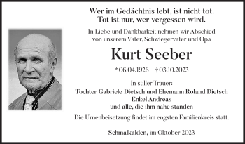 Traueranzeige von Kurt Seeber von Südthüringer Presse