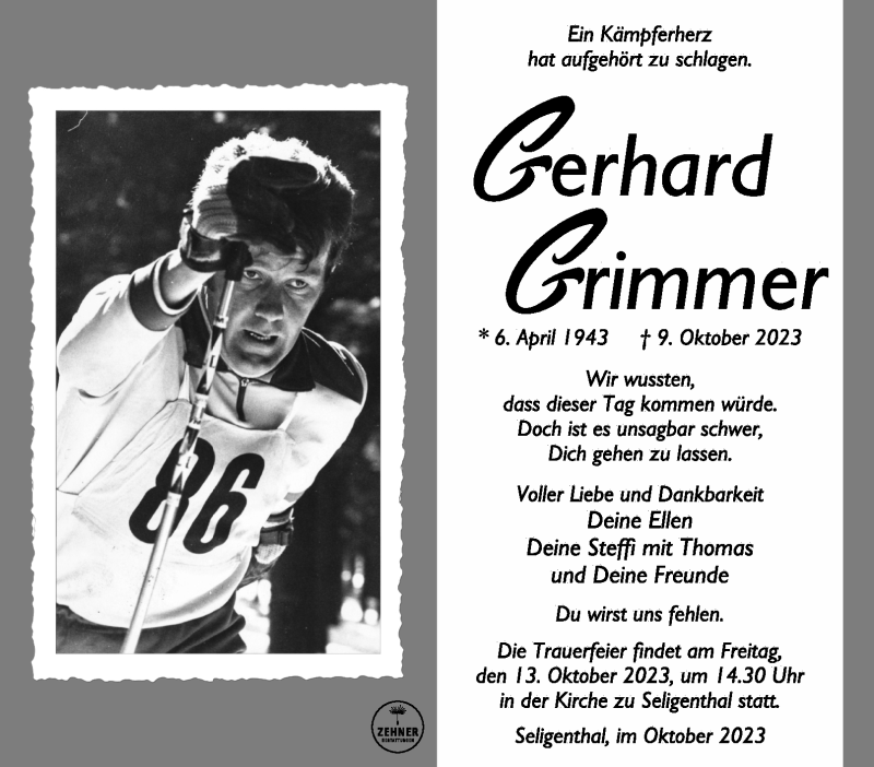  Traueranzeige für Gerhard Grimmer vom 11.10.2023 aus Südthüringer Presse