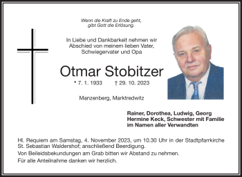 Traueranzeige von Otmar Stobitzer von Frankenpost