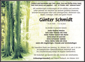 Traueranzeige von Günter Schmidt von Südthüringer Presse