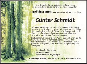 Traueranzeige von Günter Schmidt von Südthüringer Presse