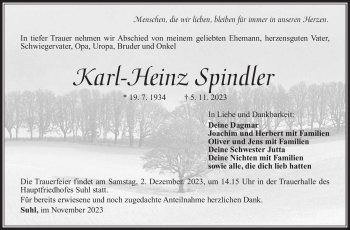 Traueranzeige von Karl-Heinz Spindler von Südthüringer Presse