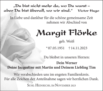 Traueranzeige von Margit Flörke von Südthüringer Presse