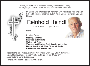 Traueranzeige von Reinhold Heindl von Frankenpost