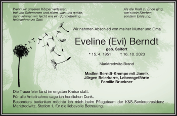 Traueranzeige von Eveline Berndt von Frankenpost