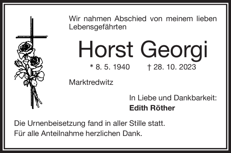  Traueranzeige für Horst Georgi vom 18.11.2023 aus Frankenpost