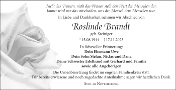 Traueranzeige von Roslinde Brandt von Südthüringer Presse