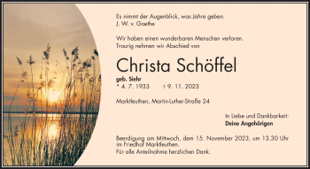 Traueranzeige von Christa Schöffel von Frankenpost