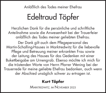 Traueranzeige von Edeltraud Töpfer von Frankenpost