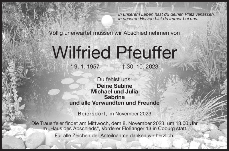  Traueranzeige für Wilfried Pfeuffer vom 04.11.2023 aus Neue Presse Coburg