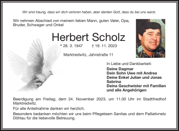 Traueranzeige von Herbert Scholz von Frankenpost