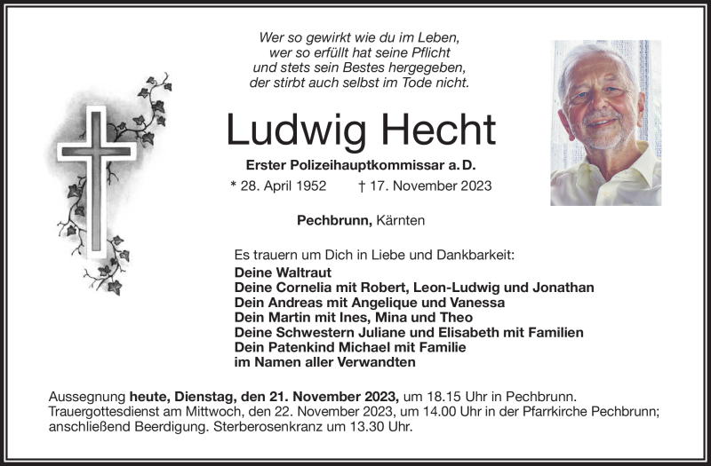  Traueranzeige für Ludwig Hecht vom 21.11.2023 aus Frankenpost