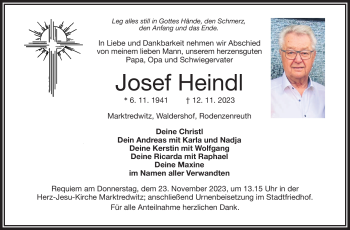 Traueranzeige von Josef Heindl von Frankenpost