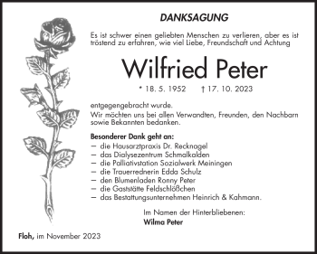 Traueranzeige von Peter Wilfried von Südthüringer Presse