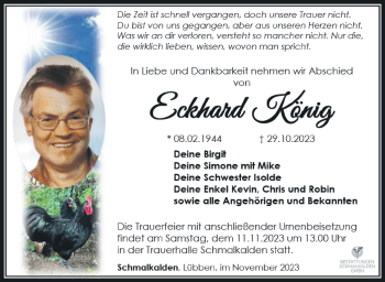 Traueranzeige von Eckhard König von Südthüringer Presse