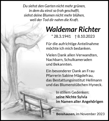 Traueranzeige von Waldemar Richter von Südthüringer Presse