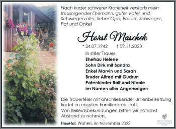 Traueranzeige von Horst Maschek von Südthüringer Presse