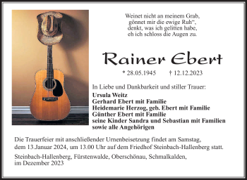 Traueranzeige von Rainer Ebert von Südthüringer Presse