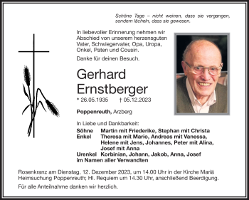 Traueranzeige von Gerhard Ernstberger von Frankenpost