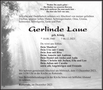 Traueranzeige von Gerlinde Laue von Südthüringer Presse