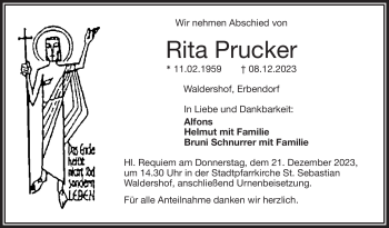 Traueranzeige von Rita Prucker von Frankenpost