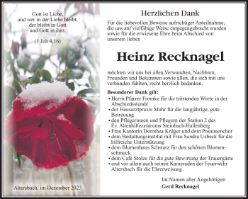 Traueranzeige von Heinz Recknagel von Südthüringer Presse