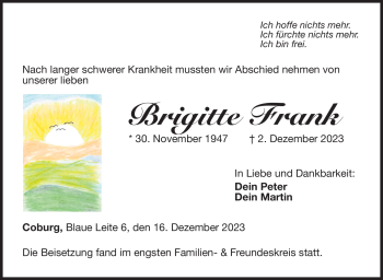 Traueranzeige von Brigitte Frank von Neue Presse Coburg