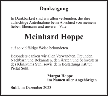 Traueranzeige von Meinhard Hoppe von Südthüringer Presse
