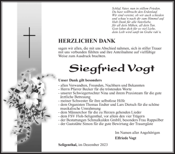 Traueranzeige von Siegfried Vogt von Südthüringer Presse
