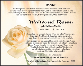 Traueranzeige von Waltraud Reum von Südthüringer Presse