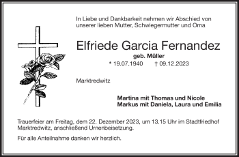 Traueranzeige von Elfriede Garcia Fernandez von Frankenpost