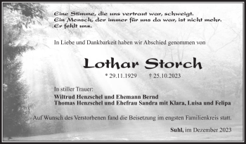 Traueranzeige von Lothar Storch von Südthüringer Presse