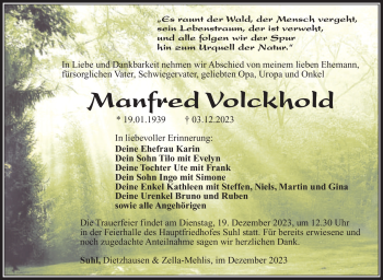 Traueranzeige von Manfred Volckhold von Südthüringer Presse