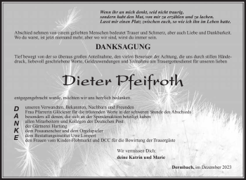 Traueranzeige von Dieter Pfeifroth von Südthüringer Presse