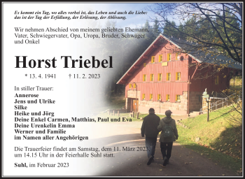 Traueranzeige von Horst Triebel von Südthüringer Presse