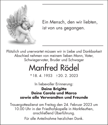 Traueranzeige von Manfred Rödel von Frankenpost