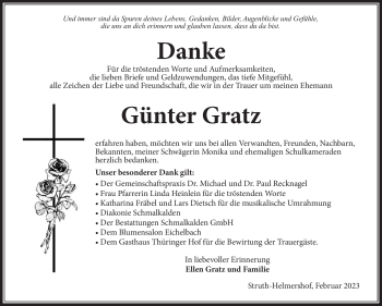 Traueranzeige von Günter Gratz von Südthüringer Presse