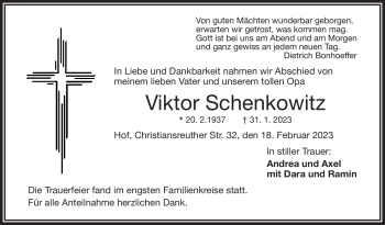 Traueranzeige von Viktor Schenkowitz von Frankenpost
