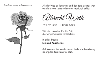 Traueranzeige von Albrecht Weih von Südthüringer Presse