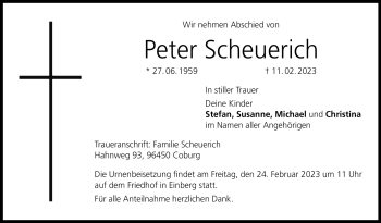 Traueranzeige von Peter Scheuerich von Neue Presse Coburg