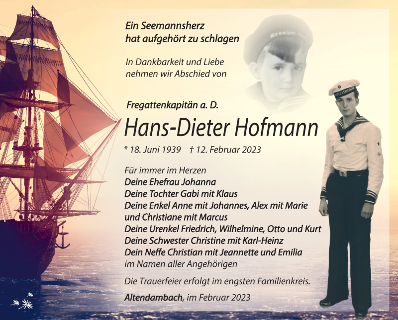  Traueranzeige für Hans-Dieter Hofmann vom 18.02.2023 aus Südthüringer Presse
