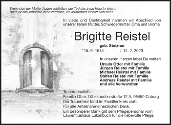 Traueranzeige von Brigitte Reistel von Neue Presse Coburg