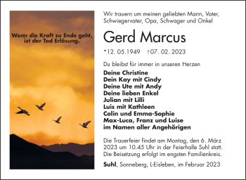 Traueranzeige von Gerd Marcus von Südthüringer Presse